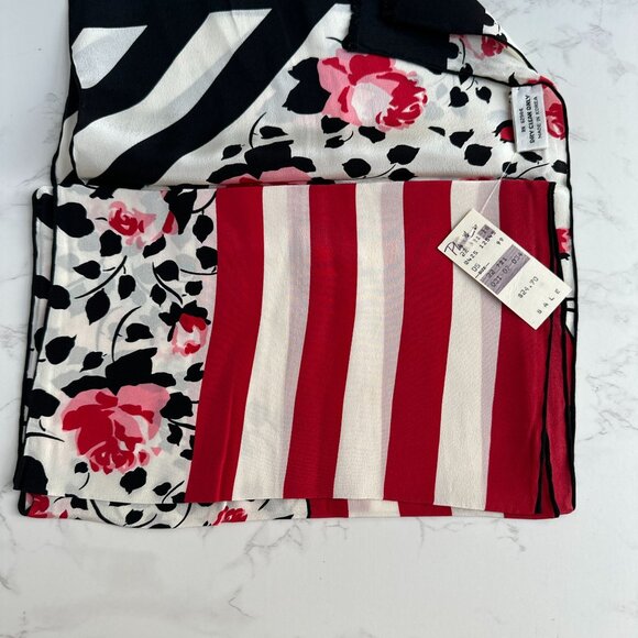 Bill Blass Silk Oblong Scarf, Red Rose Stripe Print, 56x11, Vintage Baar & Beard - Picture 5 of 10